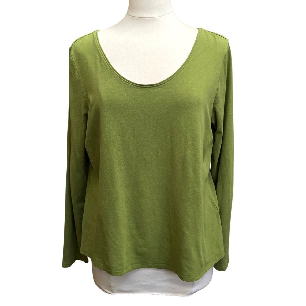 Eileen Fisher Avocado‎ Green Long Sleeve Scoop Neck T-Shirt Top Viscose Large